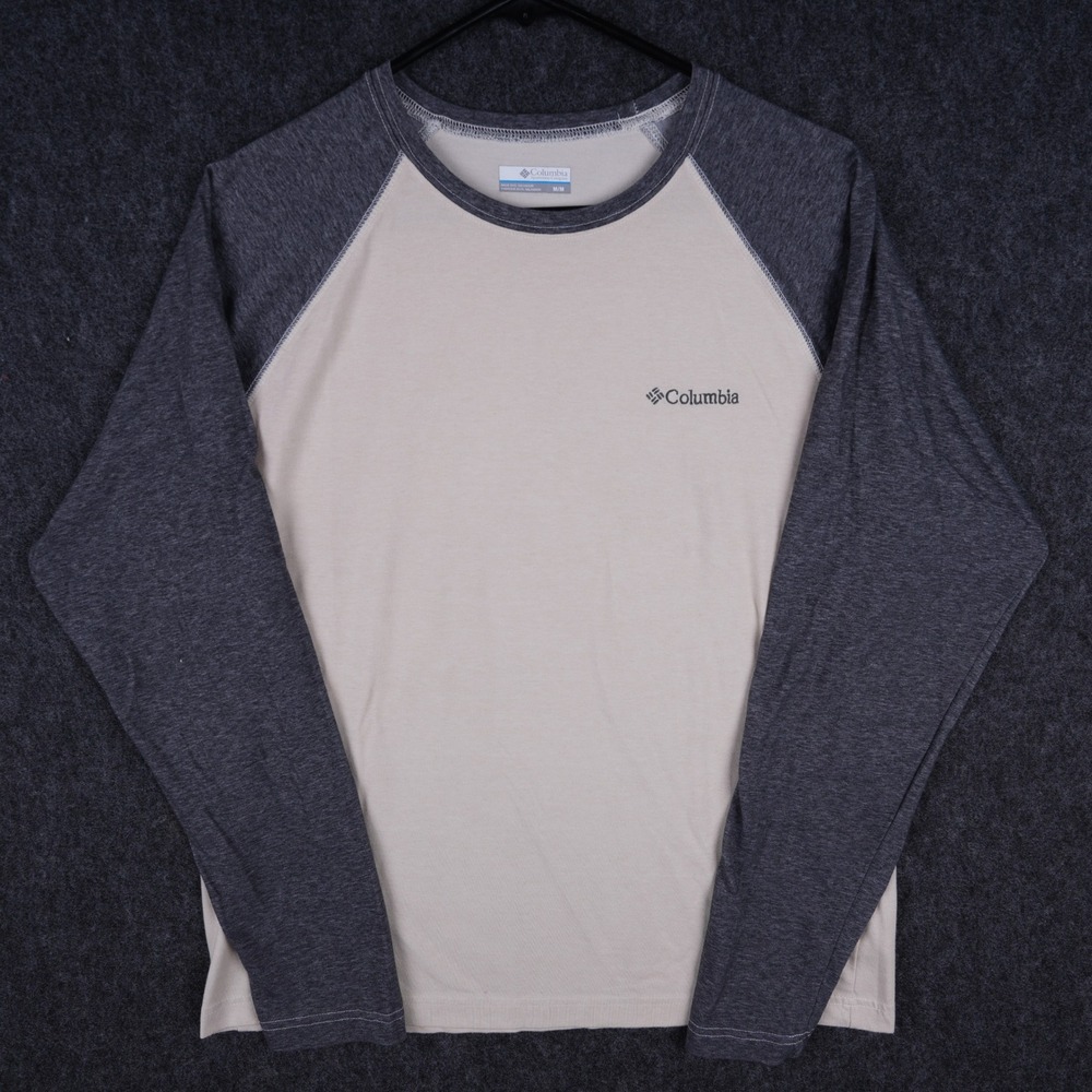 Columbia Raglan Long Sleeve Shirt Mens Size M Cream Gray Excellent Omni-Wick